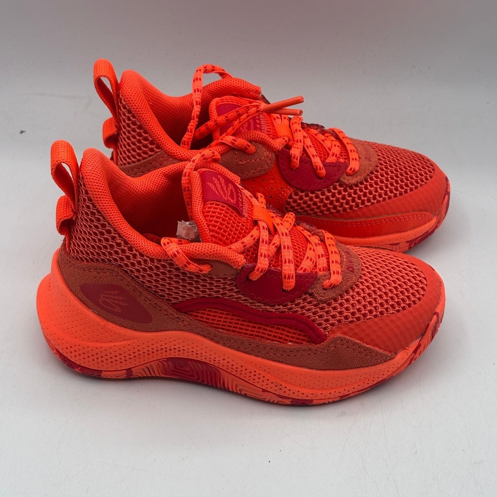 Under Armour Curry 3Z 24 SDE Shoes Kids Size 11K Red Orange 3028402-862